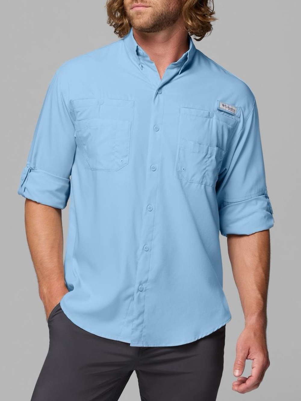 Columbia PFG Tamiami II Sail Blue Performance Outdoors L/S Shirt XL EUC